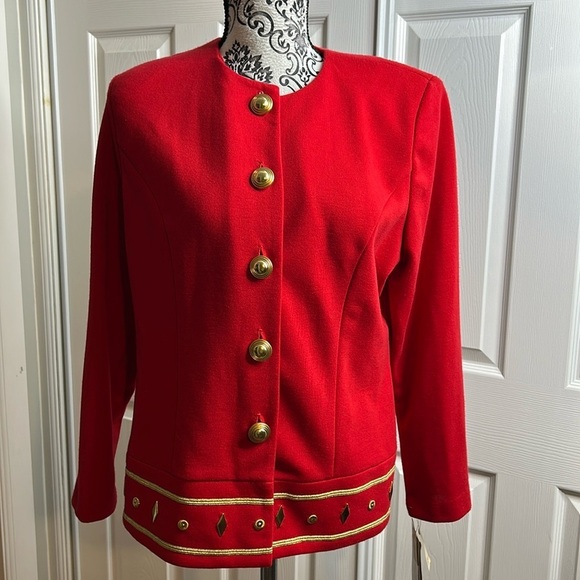 Vintage Positive Attitude Red Button Down Blazer Gold 12P - Picture 1 of 7